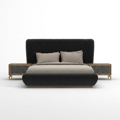 Chambre ensemble de luxe 3 pièces design lit double bois 2x tables de chevet complètes