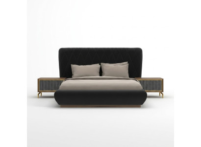 Chambre ensemble de luxe 3 pièces design lit double bois 2x tables de chevet complètes