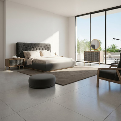 Conception complète de la chambre à coucher Lit en bois 2x Tables de chevet Commode avec miroir