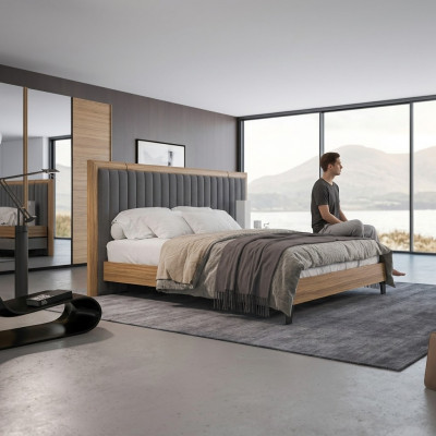 Ensemble de chambre à coucher 3 pièces Lit double Moderne 2x Tables de chevet Design en bois Complet