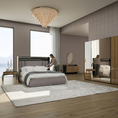 Luxueux ensemble de 6 pièces chambre à coucher lit double avec commode et miroir 2 tables de chevet