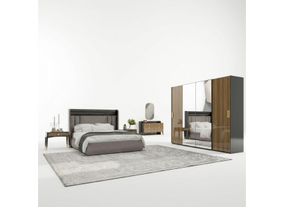 Luxueux ensemble de 6 pièces chambre à coucher lit double avec commode et miroir 2 tables de chevet