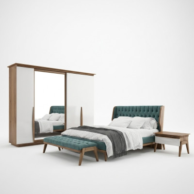 Chambre complète Lit 2x Tables de chevet Armoire moderne Tabouret neuf