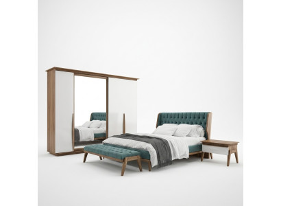 Chambre complète Lit 2x Tables de chevet Armoire moderne Tabouret neuf