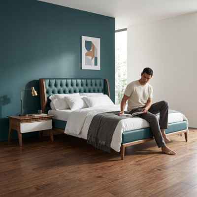 Ensemble de chambre à coucher 3 pièces Lit double de luxe 2 tables de chevet Mobilier moderne