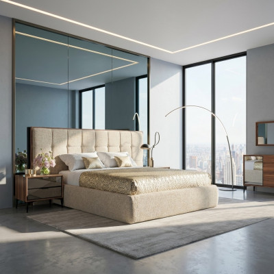 Ensemble de chambre à coucher de luxe en 5 pièces avec lit double et 2 tables de chevet modernes.