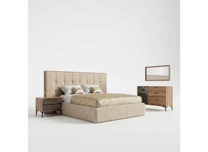 Ensemble de chambre à coucher de luxe en 5 pièces avec lit double et 2 tables de chevet modernes.