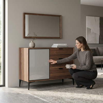 Meubles de design moderne Chambre commode marron avec miroir de luxe