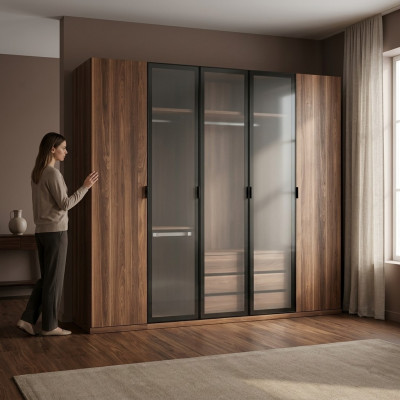 Armoire en bois brun chambre design moderne placard meuble.