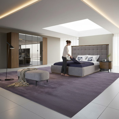 Chambre Luxe Ensemble 4 pièces Lit 2x Tables de chevet Tabouret de design Mobilier moderne