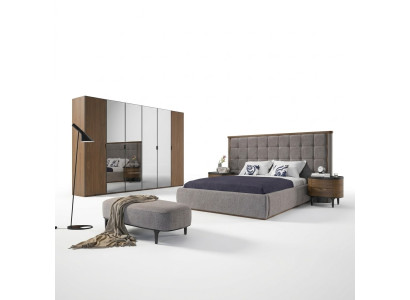 Chambre Luxe Ensemble 4 pièces Lit 2x Tables de chevet Tabouret de design Mobilier moderne
