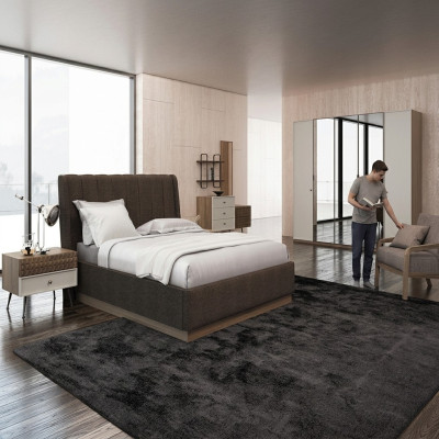 Chambre de luxe avec lit double, 2 tables de chevet en bois, ensemble complet de 6 pièces de style moderne.