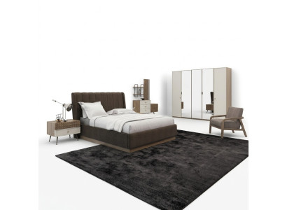Chambre de luxe avec lit double, 2 tables de chevet en bois, ensemble complet de 6 pièces de style moderne.