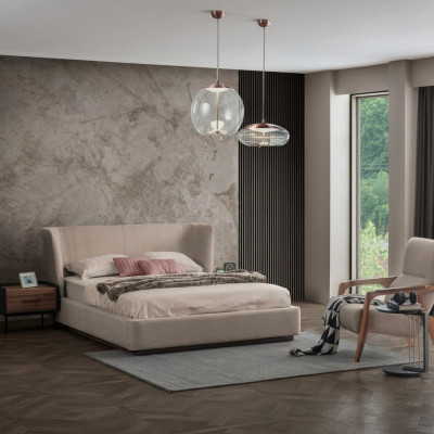 Ensemble de chambre à coucher moderne en beige avec lit double 2 tables de chevet Mobilier de luxe neuf