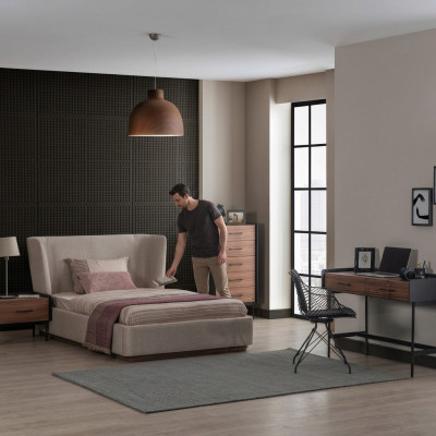 Conception complète Lit de chambre à coucher en 4 parties Table de chevet Moderne Commode nouvelle