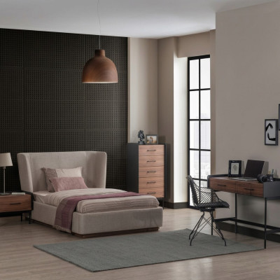 Conception complète Lit de chambre à coucher en 4 parties Table de chevet Moderne Commode nouvelle