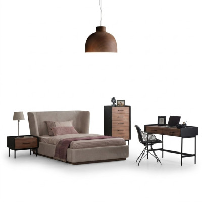 Conception complète Lit de chambre à coucher en 4 parties Table de chevet Moderne Commode nouvelle