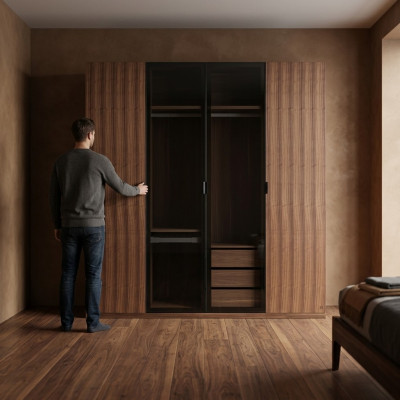 Conception de chambre à coucher de garde-robe moderne Armoire en bois Armoire de luxe Portes en verre