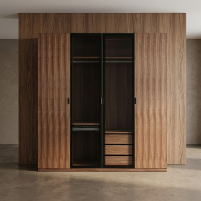 Conception de chambre à coucher de garde-robe moderne Armoire en bois Armoire de luxe Portes en verre