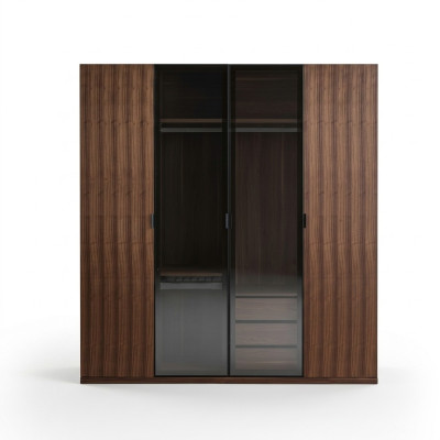 Conception de chambre à coucher de garde-robe moderne Armoire en bois Armoire de luxe Portes en verre