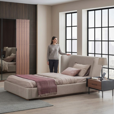 Ensemble de chambre moderne complet, lit de luxe, table de chevet 2 pièces, ensemble de meubles en bois