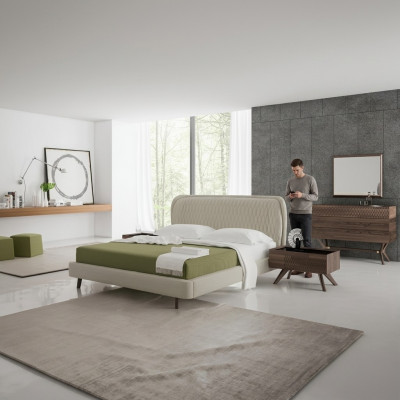 Ensemble de chambre à coucher 5 pièces Lit double de luxe 2 tables de chevet de luxe Commode avec miroir