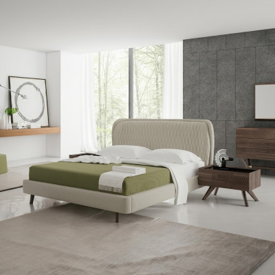 Ensemble de chambre à coucher 5 pièces Lit double de luxe 2 tables de chevet de luxe Commode avec miroir
