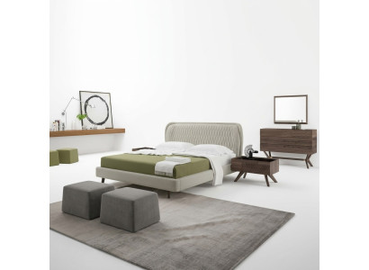 Ensemble de chambre à coucher 5 pièces Lit double de luxe 2 tables de chevet de luxe Commode avec miroir