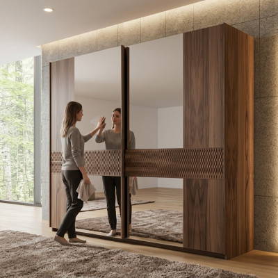 Armoire en bois de luxe Design moderne de chambre à coucher Armoire Portes vitrées