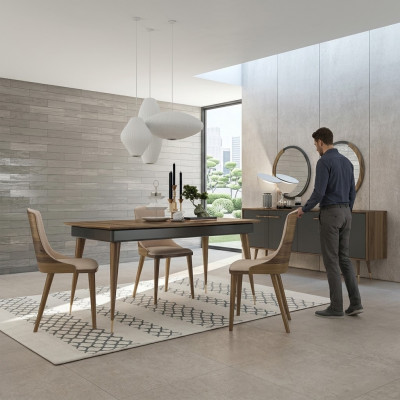 Set de salle à manger de luxe Table à manger 4x Chaises Buffet de luxe avec 2x Miroirs nouveau Set