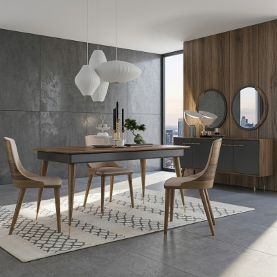 Set de salle à manger de luxe Table à manger 4x Chaises Buffet de luxe avec 2x Miroirs nouveau Set
