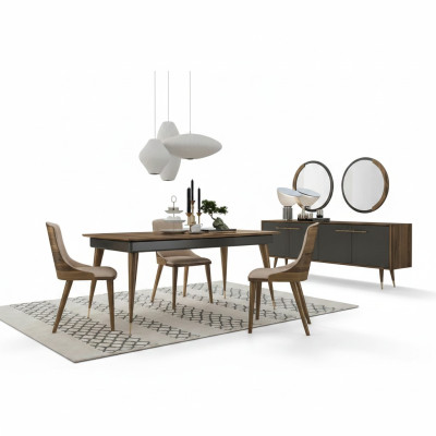 Set de salle à manger de luxe Table à manger 4x Chaises Buffet de luxe avec 2x Miroirs nouveau Set