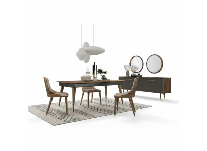 Set de salle à manger de luxe Table à manger 4x Chaises Buffet de luxe avec 2x Miroirs nouveau Set
