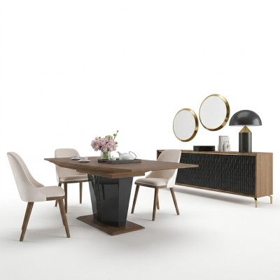 Ensemble de salle à manger Table à manger moderne Salle à manger 6x chaises Meubles en bois de luxe