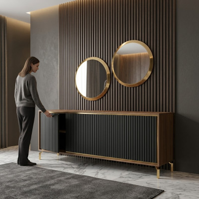 Salle à manger Ensemble de salle à manger moderne Buffet avec 2x miroirs Mobilier de luxe en bois