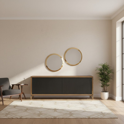 Salle à manger Ensemble de salle à manger moderne Buffet avec 2x miroirs Mobilier de luxe en bois