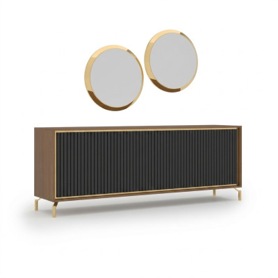 Salle à manger Ensemble de salle à manger moderne Buffet avec 2x miroirs Mobilier de luxe en bois