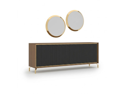 Salle à manger Ensemble de salle à manger moderne Buffet avec 2x miroirs Mobilier de luxe en bois