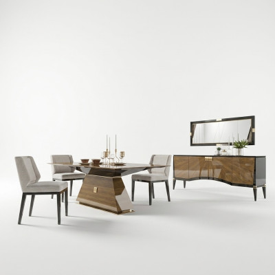 Meubles modernes de luxe Salle à manger Table à manger Design 4x Chaises Ensemble de salle à manger Buffet