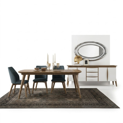Ensemble de salle à manger Design Mobilier de salle à manger Blanc Ensemble de luxe Table à manger 4x Chaises Buffet