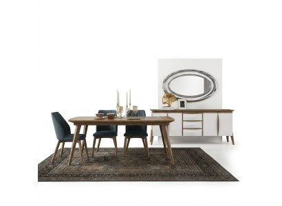 Ensemble de salle à manger Design Mobilier de salle à manger Blanc Ensemble de luxe Table à manger 4x Chaises Buffet
