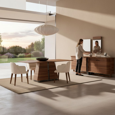 Salle à manger moderne Table à manger 4 chaises Ensemble de salle à manger Bahut Meubles de luxe 2 miroirs