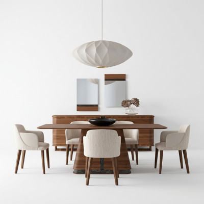 Salle à manger moderne Table à manger 4 chaises Ensemble de salle à manger Bahut Meubles de luxe 2 miroirs