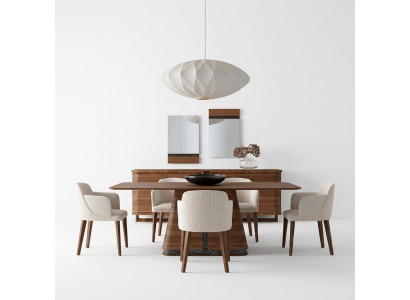 Salle à manger moderne Table à manger 4 chaises Ensemble de salle à manger Bahut Meubles de luxe 2 miroirs