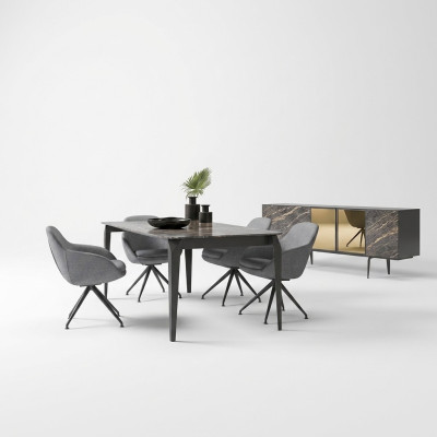 Salle à manger de luxe Table à manger complète 4x Chaises Mobilier Buffet avec miroir