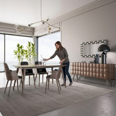 Ensemble complet Salle à manger 7 pièces Table à manger neuve 4x Chaises Buffet de luxe avec miroir.
