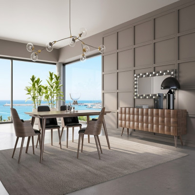 Ensemble complet Salle à manger 7 pièces Table à manger neuve 4x Chaises Buffet de luxe avec miroir.
