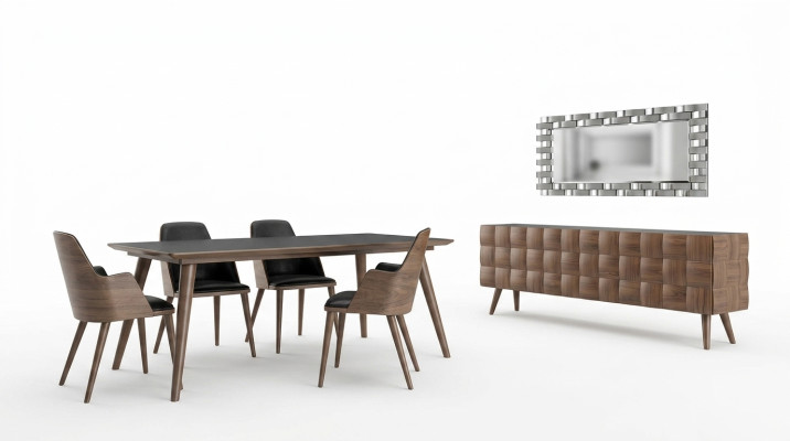 Ensemble complet Salle à manger 7 pièces Table à manger neuve 4x Chaises Buffet de luxe avec miroir.