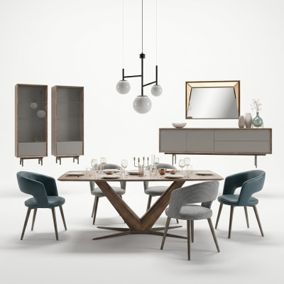 Salle à manger Ensemble de 9 pièces Table à manger Complète Chaises 4x Bois Buffet en bois neuf Cabinet en bois