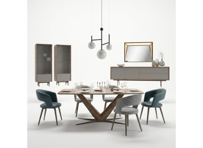 Salle à manger Ensemble de 9 pièces Table à manger Complète Chaises 4x Bois Buffet en bois neuf Cabinet en bois